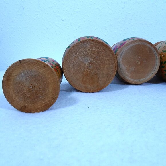 Vintage Wooden Folk Art Spice Containers Egg Cups Toothpick Holder Hand Painted - Picture 14 of 16